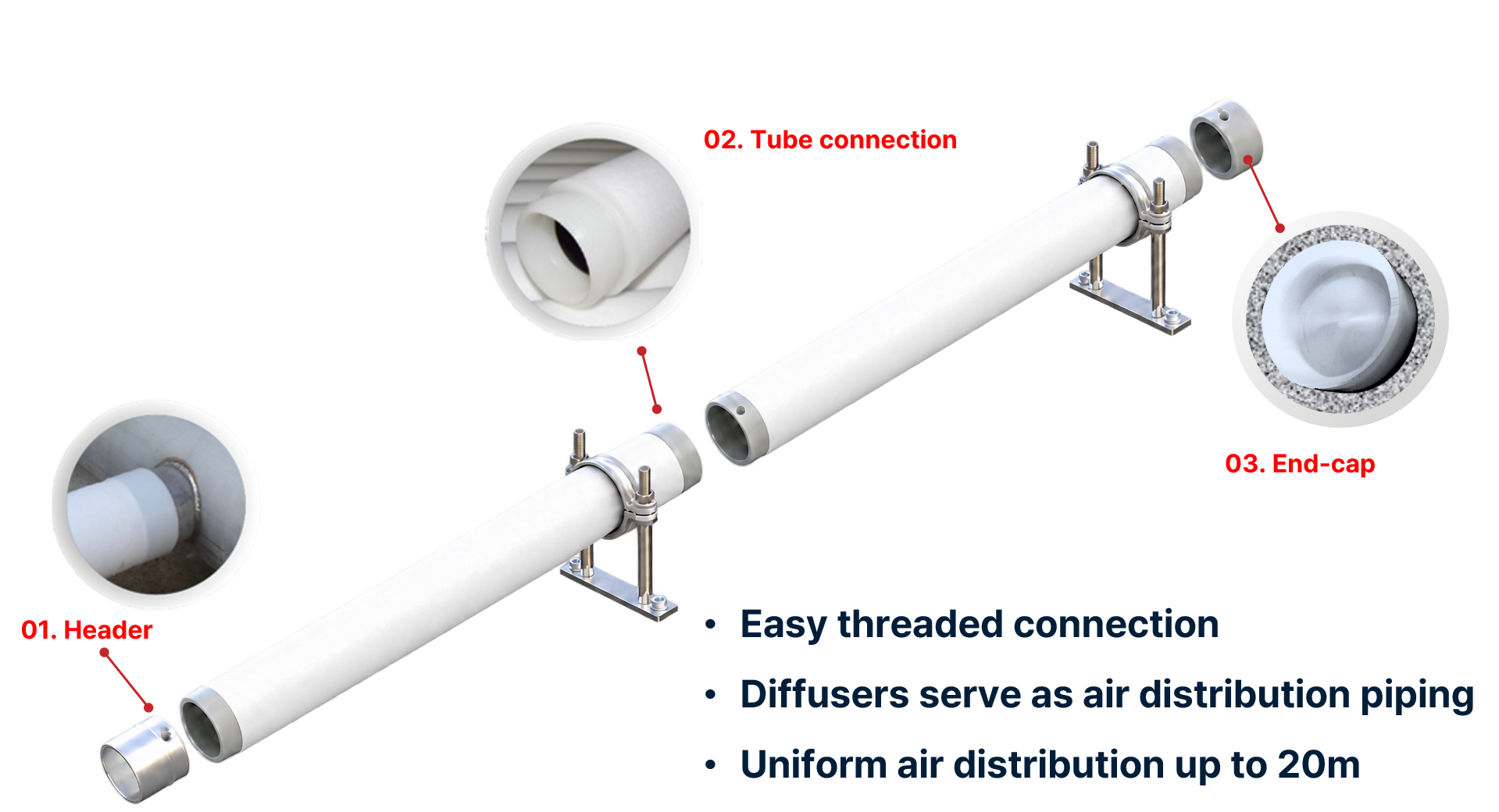 AQUA ESMIL FIBER TUBE Installation - Diffuser piping connections and reactor installation structure details
